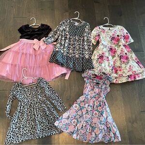 Set of 5 Girls' Dresses - Floral, Leopard, and ruffles